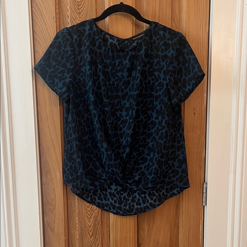 Banana Republic Black and Blue Leopard Blouse